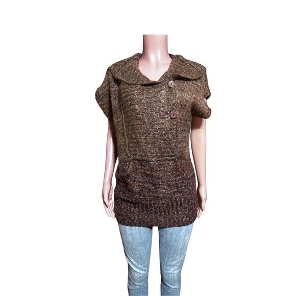 Pulp short sleeve wide placket coffee bean jumper knit pullover sweater M - Picture 2 of 7